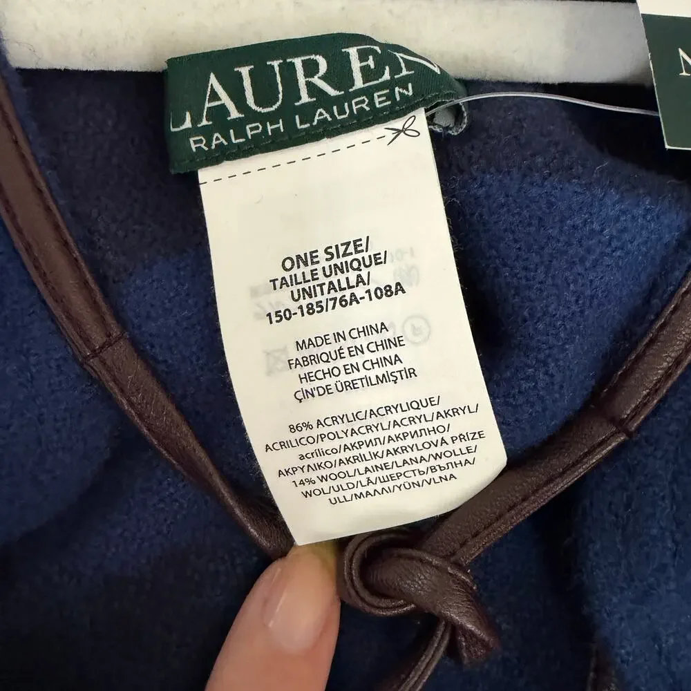 Ralph Lauren Navy Blue Cotton Blend Poncho Wrap - Picture 10 of 11